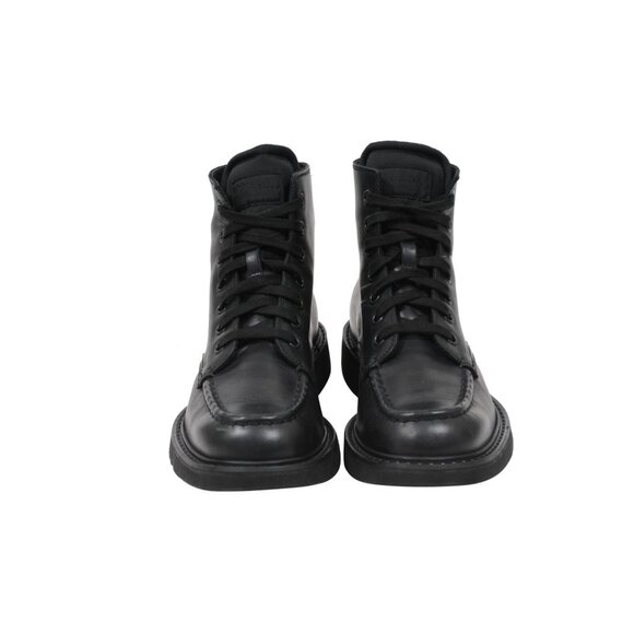 Prada Men Combat Half Boots Sz US 8.5 UK 7.5 Black Leather Square Toe Lace Up main image 9